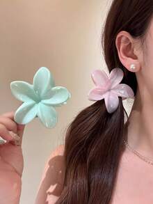 2pcs 3.15 Inch/8cm Green And Pink Marble Texture Plastic Hair Clips, Fashion Versatile Elegant Simple Solid Color Hair Claws, Suitable For Daily, Casual, Party, Beach, Vacation, Hairstyling, Face/Hair Washing, Makeup, Outfit Accessories, Autumn Fashion Hair Clips, Winter Hair Accessories, Summer Hair Clips Flower Hair Clip Elegant Claw Clip - Multicolor - View 1