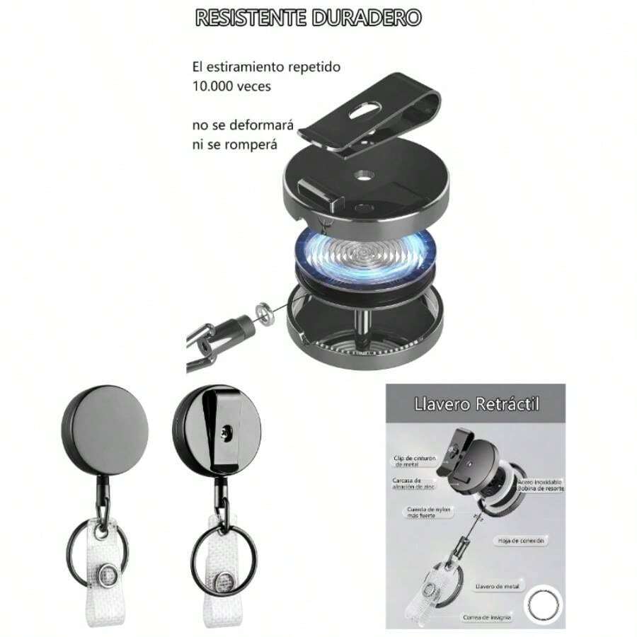 2 Piezas Llavero Retrctil, Yoyo para Gafete con Clip de Metal, Clip Retrctil para Tarjetas de Identificacin, Carrete retrctil con de 23.5 Pulgadas, Porta Llaves retractil Redondo
