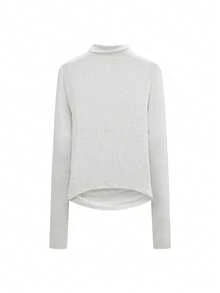 Turtleneck Long Sleeve T-Shirt, Elegant & Slim Fit Women's Top For Spring & Autumn - 037 White Flower Gray - View 10