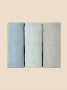 3条装 [Oeko-Tex] 婴儿襁褓毯，热气球纯色，透气柔软，轻盈舒适，适合新生女婴和男婴，充满爱意，情人节礼物 - 彩色 - 查看 2