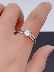 Bộ 5 chiếc nhẫn thời trang cao cấp, sang trọng, nhỏ nhắn, bằng đồng, đính đá Zirconia tinh tế, thiết kế dây chuyền, có thể điều chỉnh kích cỡ, thích hợp đeo hàng ngày, dự tiệc và cưới (Không bao gồm hộp quà). - Bạc - Xem 7