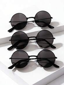 Three Pairs Of Stylish Retro Black Round Metal Glasses, Perfect For Everyday Wear And Travel. - Multicolor - View 6