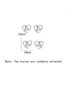 1pair Elegant & Simple Interwoven Small Heart Shaped Stud Earrings Valentines - Antique Silver - View 4