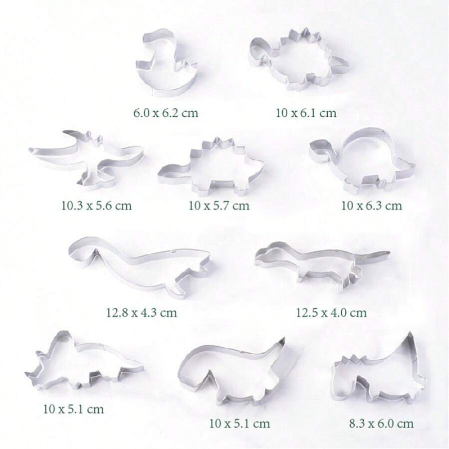 10pcs Dinosaur Shaped Cookie Cutter Set, Baking Mold Fruit & Vegetable Mold Baking Tools - Original Color Of Stainless Steel - View 1