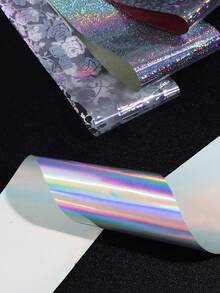 10pcs Holographic Nail Stickers, Size 20x4cm, Shiny Sequin Nail Stickers, Line Geometric Floral Rose Starry Sky Pattern, Full Cover DIY Nail Art Decorations, Suitable For Women And Girls - Multicolor - View 4