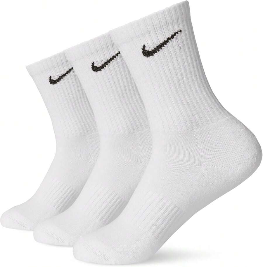 Nike Logo 运动高帮袜，训练健身中筒袜，男女通用，白色，多双装
