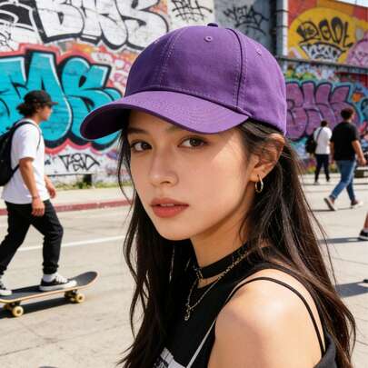 1pc Purple Sports Style Adjustable Metal Buckle Baseball Cap, Suitable For Outdoor Activities