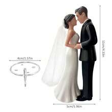 Elegant Bride & Groom Wedding Cake Topper With Veil 4.3" - Anniversary, Bridal Shower, Engagement Party Decoration - Black White - 查看 4