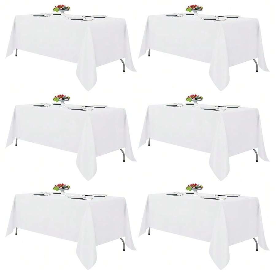Fitable White Rectangle Tablecloths For 6 Foot Tables, 6 Pack - 70 X 108 Inches - Stain Resistant And Washable Table Clothes, Polyester Fabric Table Covers For Wedding, Party, Banquet, Buffect - White70x108In - View 1