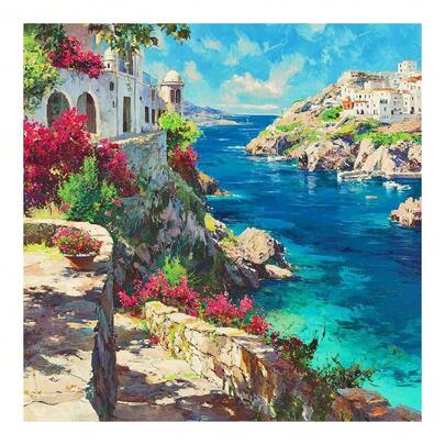 1 st helrund diamantmålningssats kustrev landskap korsstygn för vuxna hantverksdekor för hemmet 40x40cm ramlös