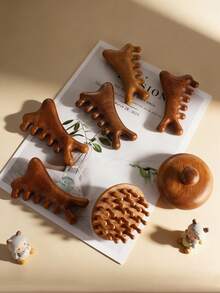 2pcs/Set Natural Sandalwood Coarse Tooth Head Massage Comb, Round Scalp Massage Wide Tooth Comb, Facial Massage Small Tool, Compact And Portable Unisex Hair Brush - Brown - View 10