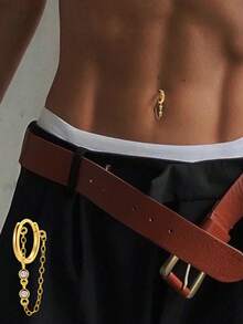 1pc S925 Sterling Silver Zirconia Stone Tassel Navel Ring, Simple Classic Everyday Wear Navel Piercing Jewelry For Women - Single - View 1