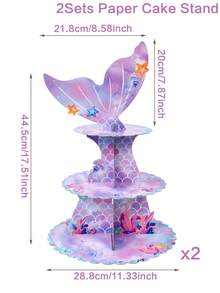 1/2sets Purple Mermaid Cake Stand, Mermaid Tail Pattern Paper Cake Display Stand For Mermaid Birthday Party Cake Decorations, Paper Dessert Cake Holder Tower Cake Tray, Under The Sea Mermaid Theme Birthday Decorations, Tabletop Decor, Babyshower Decor, Mermaid Wedding Decor, Cake Baking Supplies, Cake Topper Birthday, Mermaid Party Decor, Happy Birthday Party Supplies - Purple Mermaid - View 6