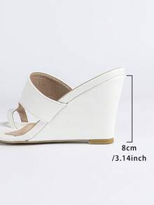 Women's Fashion High Heel Shoes, PU Leather, Solid Color, Party, Slip-On, Open Toe, Open Heel, Classic Round Toe Sandals, Wedge Sandals, Summer, Outdoor, Regular, Women's White Sandals, High Heel Slippers, Minimalist, Sexy, Versatile, Metallic