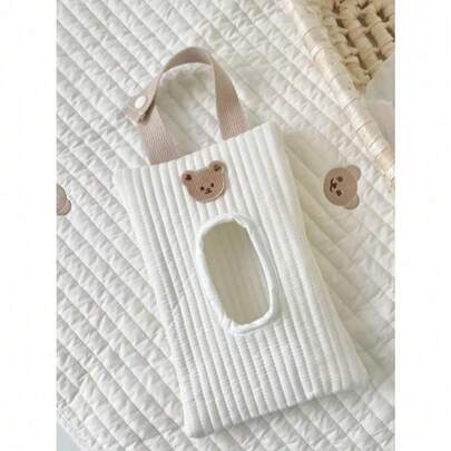 1pc Cute White Teddy Bear Design Paper Towel Holder Bag, Portable Wet Wipes Storage Pouch