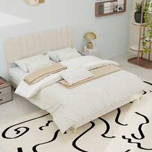 Modern And Minimalist Upholstered Bed With Plush Headboard, 140x200 Cm, Beige, Multifunctional Bedroom Furniture, Low Slatted Base Without Storage (Without Gas Spring), Mattress Not Included. - Beige + Fabric + Metal + Memory Foam - View 7