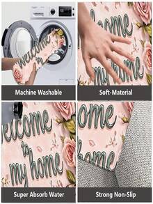 1件畅销奢华仿羊绒粉色玫瑰印花门垫，长方形可机洗浴室垫，柔软亲肤TPR防滑底厨房垫，可水洗迎宾门垫，适用于客厅地毯、卧室装饰地毯，适合家居、客厅、卧室、厨房、洗衣房、花园、走廊和户外装饰，多种尺寸可选，情人节礼物 - 彩色 - 查看 4