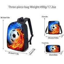 3-pack ryggsäckar, fotbolls-/matchmönster, unisex, inkluderar axelväska, pennfodral och ryggsäck