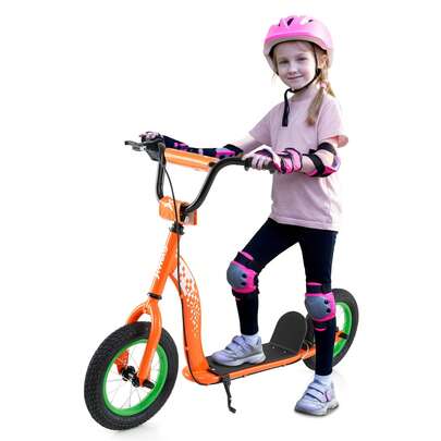 Kids Scooter W/ Adjustable Height Handlebar 12-Inch Inflatable Wheels Handbrake