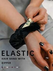 口袋发圈，带隐藏式拉链和隐藏式储物隔层的发圈，轻便弹性发带，迷你发圈包，女士专用，可装现金、口红、钥匙、贵重物品，适合旅行、户外跑步、露营、健身、跑步装备及配件。