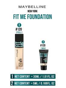 Maybelline 菲力特 (Fit Me) 霧面無瑕粉底液 SPF 17 #120 粉嫩自然色，5/30ml 可選，24 小時長效保濕，三效合一（定妝/補妝/提亮），無妝感，霧面無瑕妝，長效肌膚和日常肌膚上，適合肌膚造型無膚色。 - 柔霧版120 - 查看 6
