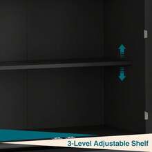 Despensa de cocina de 183 cm de alto, armario de madera con 4 puertas y 2 estantes ajustables para comedor, sala de estar y oficina en casa. - Negro - Ver 3