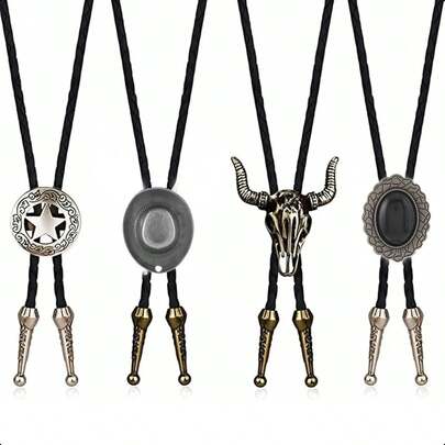 Tendencia4 Pcs Vintage Corbata Vaquera, Estilo Clásico Occidental Plateado 4pcs Combinación 2Calidad premium