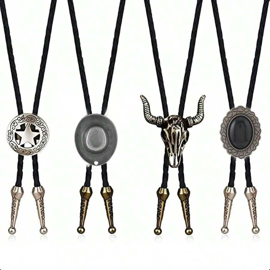 Tendencia4 Pcs Vintage Corbata Vaquera, Estilo Clásico Occidental Plateado 4pcs Combinación 2Calidad premium - 1 - Ver 1