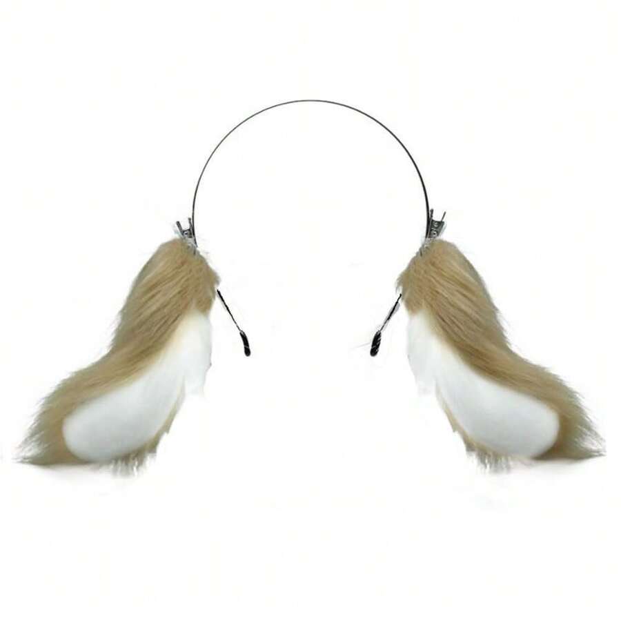 Cute Rabbit Ears Headband Long Furry Dog Ears Animal Cosplay Headband (D Tan) - Time - View 1