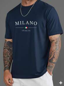 Set Of 3 Men's Crew Neck T-Shirts, Cotton Shirts, Comfortable Slim Fit, Immediate Shipping, Stylish Print, Various Colors - đen/xanh nước biển/trắng - Xem 3