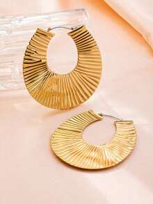 1 Pair Minimalist Vintage Exaggerated U-Shaped Textured Gold Hoop Earrings, Jewelry Accessory Suitable For Daily And Party Occasions(Random Delivery) - 隨機的 - 查看 5