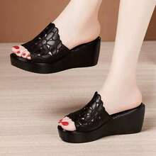 Women's Wedge Sandals Summer Outdoor New Style Platform Thick Sole Peep Toe Waterproof Soft Bottom Shoes - Black Embroidery - View 2