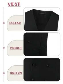 3 Pcs  Men's Crystal Embellished Peak Lapel Single Button Luxury Tuxedo - Groom Groomsmen Prom Banquet Host Slim Fit Formal Wear - 黑色 - 查看 6