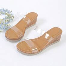 Sandal đế xuồng trong suốt trang trí mới năm 2026 dành cho nữ, kiểu dáng nghỉ mát mùa hè, quai ngang, hở mũi, đế dày, thích hợp cho hẹn hò, mua sắm, đi làm, đi biển. - Trong sáng - Xem 6