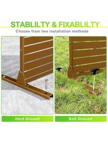 Pantalla de privacidad exterior de metal, valla de privacidad de acero galvanizado decorativa con soporte de 72 in h*47 in w, panel divisor de habitación para patio, deck, balcón, jardín, interior y exterior - Marrón - Ver 6