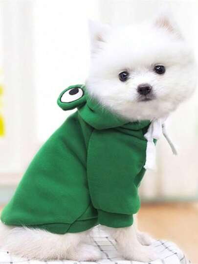 1pc Green Themed Pet Hoodie - Cute & Fashionable Dog & Cat Sweatshirt, Green With White Eyes And Bow Tie, Comfortable For All Seasons, Suitable For Small To Medium Pets
