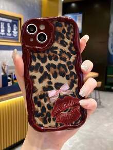 Leopard Print Lip Painted Soft Phone Case Compatible With IP17/IP17PROMAX/Iphone16//Iphone16pro/Iphone16promax/Iphone15/ XR /7p8p/P12promax/P13promax/P14PROMAX /P13/P14/P11/P12/P14, Cute & Fashionable Thick Protective Cover - Multicolor - View 3
