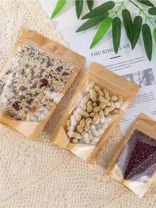 50个透明前开口牛皮纸自立拉链袋，可重复密封食品保鲜袋，带透明窗口 - 非常适合存放零食、糖果、坚果、咖啡 - 密封设计，保鲜省空间，方便整理食品储藏室和厨房，简约包装，是家庭厨师、上班族、送礼和圣诞节的理想之选。 - 彩色 - 查看 10