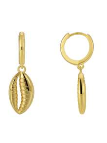 Charm-In Pendientes de aro chapados en oro (disponibles en estilo concha colgante / ola texturizada / cuadrado minimalista) - Joyería de moda, adecuada para uso diario, playa, fiesta, gran regalo para mujeres - Dorado - Ver 15