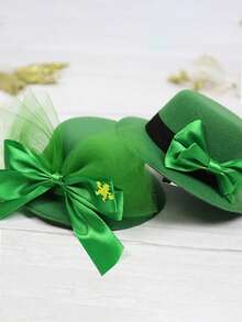 Pinza para el cabello con mini trébol de cuatro hojas - Accesorio del Día de San Patricio, Sombrero de copa verde elástico, adecuado para celebraciones y fiestas, decoración de fiesta festiva, regalo ideal para familiares y amigos - multicolor - Ver 4