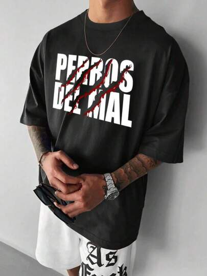 Hombre002 Playera casual transpirable, ideal para uso diario,Camisa negra con diseño llamativo "PERROS DEL MAL" que cautiva, estilo casual para cualquier ocasión