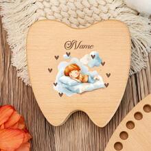 Customized Wooden Storage Box, Tooth Box, Hair Accessory Box, Jewelry Ring Box, Angel And Tooth Pattern Wooden Tooth Fairy Tooth Collection Box. Suitable For Him, Her, Boyfriend, Girlfriend, Mom, Dad, Family, Friends, Anniversary, Valentine's Day, Mother's Day, Birthday, Father's Day, Graduation, Bedroom, Home, Dining Room, Office, School - Multicolor - View 2
