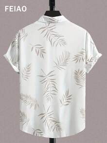 Áo sơ mi nam FEIAO phong cách retro Mỹ cổ điển, chất liệu 100% polyester nhẹ, in kỹ thuật số họa tiết lá cây, cài cúc phía trước, tay ngắn màu trắng, thời trang, thanh lịch, đa năng, phù hợp cho đi làm, mặc thường ngày và đi nghỉ mát. - trắng - Xem 2