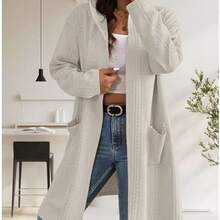 AILLOSA Abrigo cortavientos de longitud media con capucha y textura de cable para mujer, abrigo de otoo e invierno - gris+ch - Ver 6