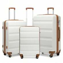 0142pc-Cream & Brown Horizontal Design ABS Hard Shell Suitcase (19''/24''/28'') - TSA Lock - 24 Inch - View 2