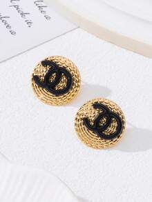 1 قطعة أقراط دائرية ذهبية معدنية مزدوجة الشكل الحرفي O، مجوهرات فاخرة هندسية للحفلات - أبيض - مشاهدة 5