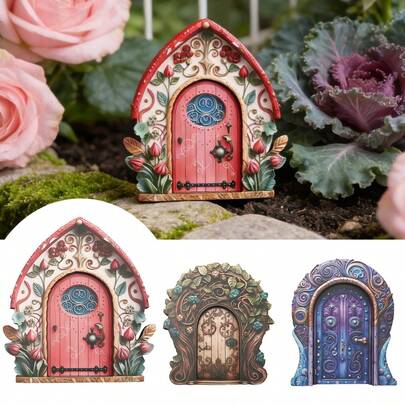 Decoración de puerta de hadas en miniatura, adorno de puerta de hadas de fantasía, adecuado para decoración de paisaje en miniatura de jardín y hogar, suministros de jardín y exterior, decoración de jardín (artesanía de doble capa, grosor de 1 cm)