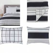 Set de Edredn Full Queen 100% Algodn, Color Blanco con Negro, Liena Black. - reina completa + multicolor - Ver 1