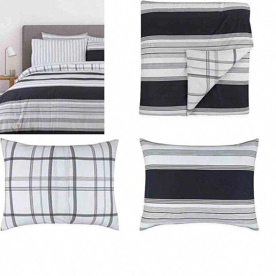 Set de Edredn Full Queen 100% Algodn, Color Blanco con Negro, Liena Black. - reina completa + multicolor - Ver 1