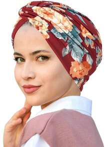 1pc Fashionable Printed Headscarf Turban Hat, Women Chemo Muslim Head Wrap - Multicolor - View 3